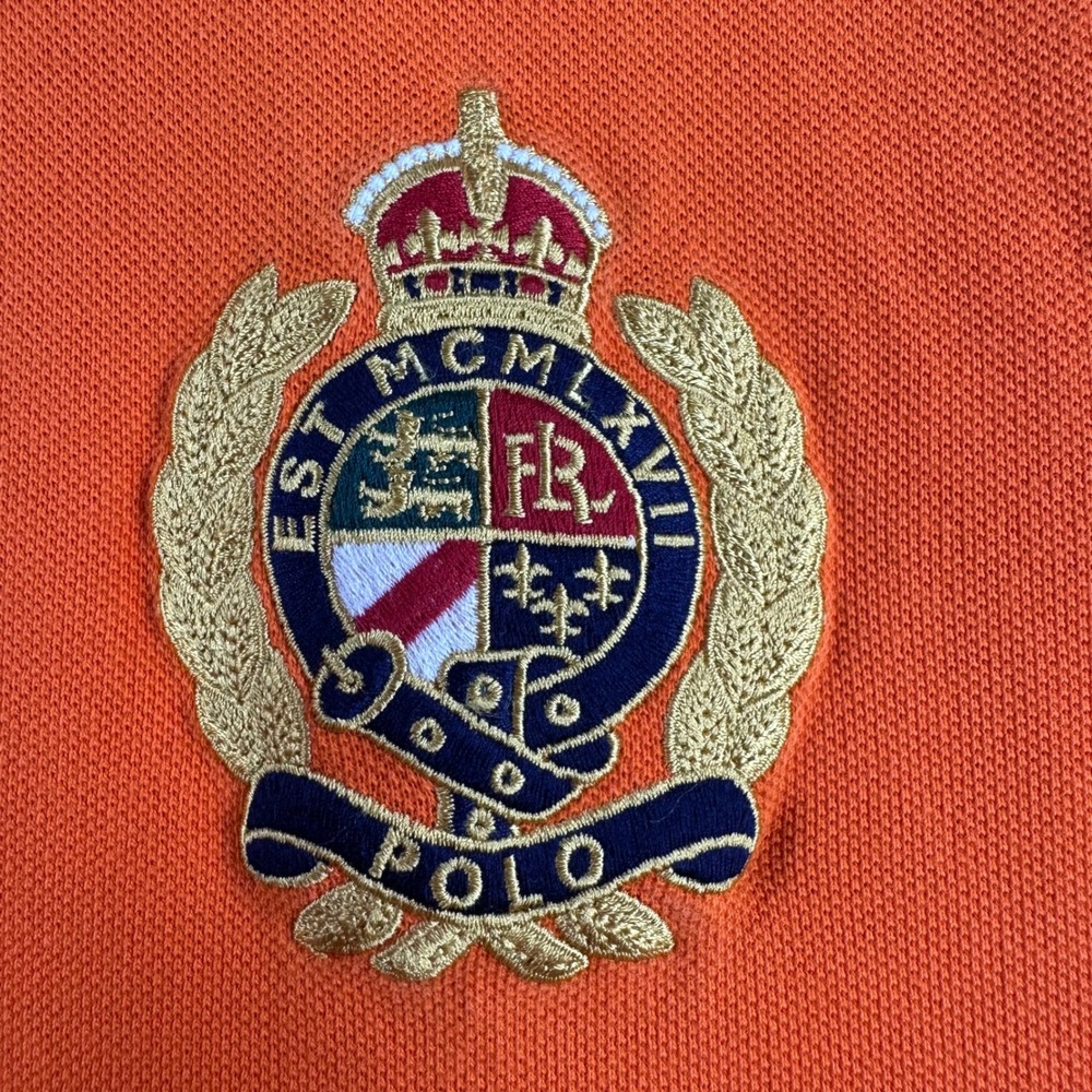 Polo Ralph Lauren Polo Shirt Mens M Medium Orange Crest Custom Slim Fit Pique - Picture 6 of 15